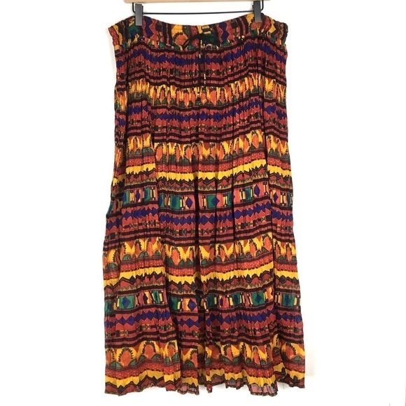 Vintage Dresses & Skirts - VINTAGE Maxi Circle Skirt African Drawstring Bead Tie Carolina Colours Medium
